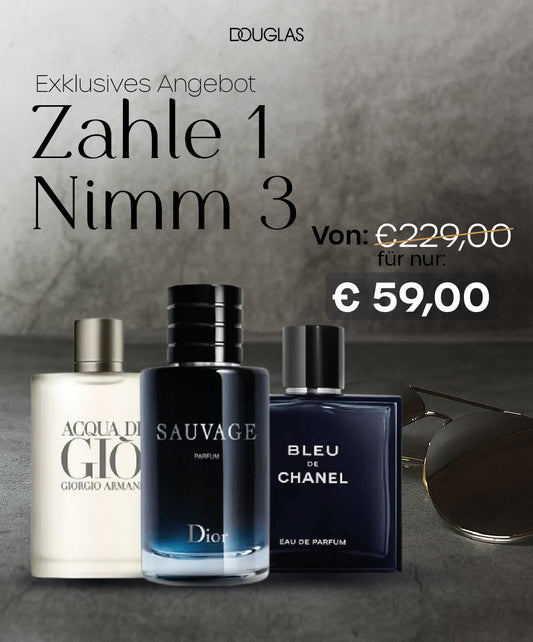 Lagerverkauf – 3 importierte Herrendüfte (je 100 ml) – Sauvage Dior | Bleu de Chanel | Acqua di Giò